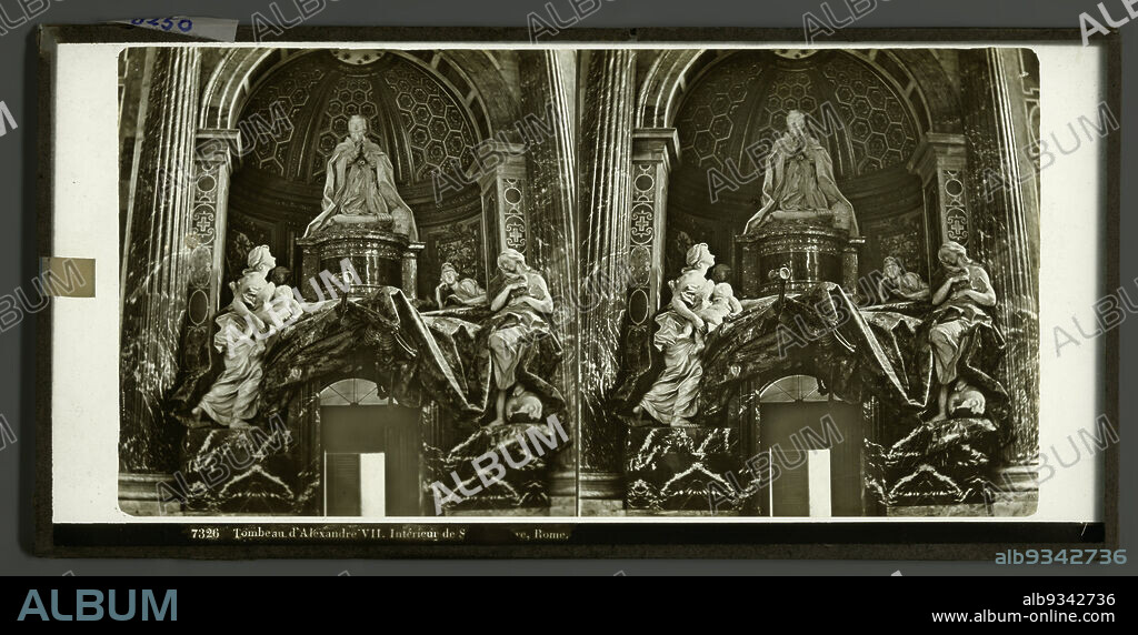 Tomb of Pope Alexander VII in St. Peter's Basilica at Vatican City, Ferrier Père-Fils et Soulier & Lévy Sr. (possibly), Claude-Marie Ferrier (possibly), Vaticaanstad, 1860 - 1870, glass, zegel rand:, slide, height 82 mm × width 170 mm.