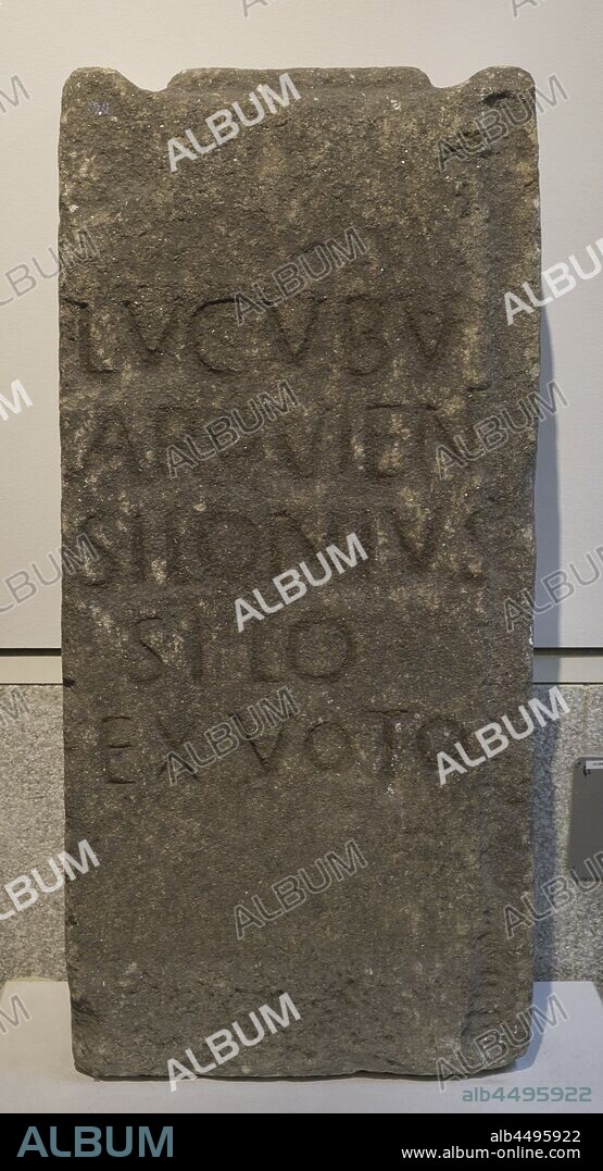 Roman altar to the Lucoves Arquieni. Roman votive inscription to local Galician gods: "Lucoubu Arquien (O) Silonius Silo Ex Voto". Silonius Silo fulfilled his vow. From Sinoga, Outeiro de Rei (Lugo province, Galicia, Spain). Archaeological and History Museum (San Anton Castle). A Coru–a, Galicia, Spain.