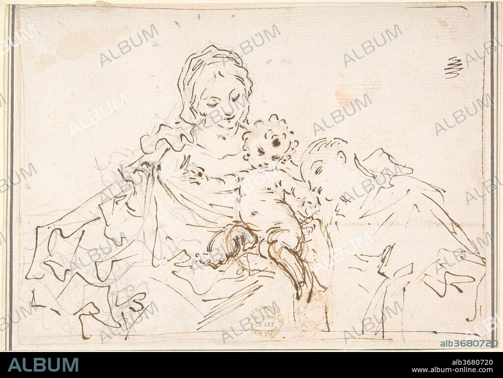 Madonna and Child with Worshipper. Artist: Anonymous, Italian, 17th century. Dimensions: 4-1/4 x 5-7/8 in.  (10.8 x 14.9 cm). Date: 17th century.