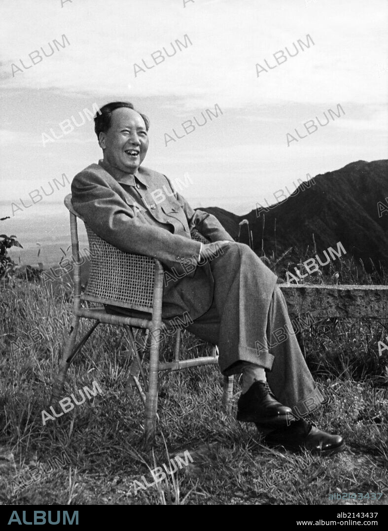 Mao Zedong, Chairman of the Central Committee of the Communist Party of China, sitting in a chair on a mountain. 1964. (Photo by: Sovfoto/UIG via Getty Images).