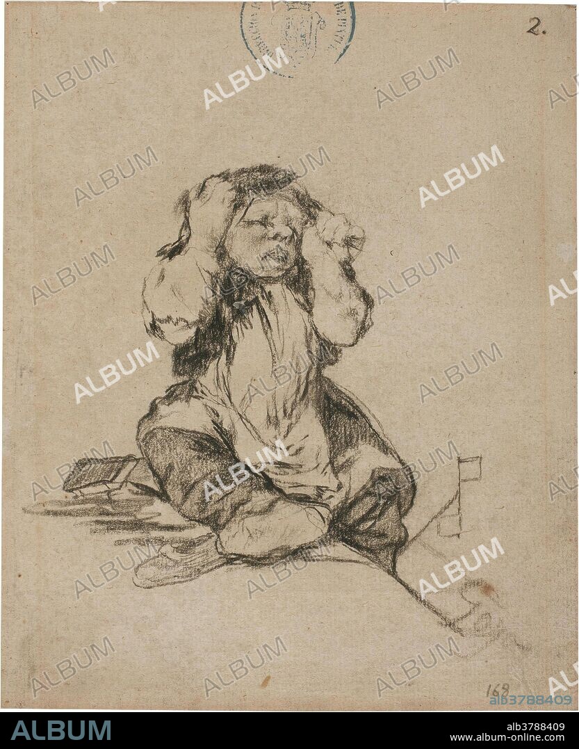 Francisco de Goya y Lucientes / 'Niño llorón'. 1825 - 1828. Lápiz negro, Lápiz litográfico sobre papel verjurado, agrisado, 191 x 156 mm.