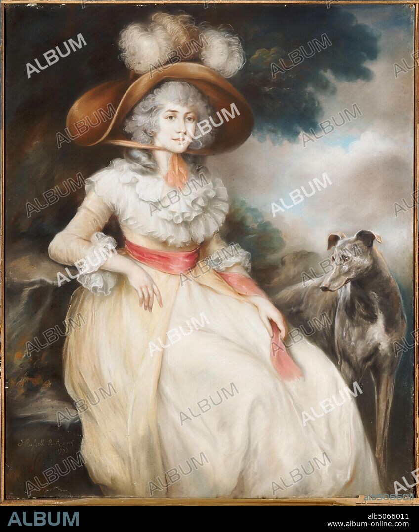 The Empress Josephine and the Fortune Teller, 1836 Sir David Wilkie, 19th Century, Watercolour, Portrait, Frame, Costume, Hat, Full-length, Clothing, Dress, Animal, Dog, Greyhound, Seated, Works on Paper.