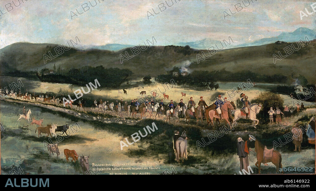 FRANCISCO DE PAULA ÁLVAREZ VARGAS. SIMON BOLIVAR Y FRANCISCO DE PAULA SANTANDER CAMINO DE BOGOTA DESPUES DEL TRIUNFO DE BOCAYA EN AGOSTO DE 1819.