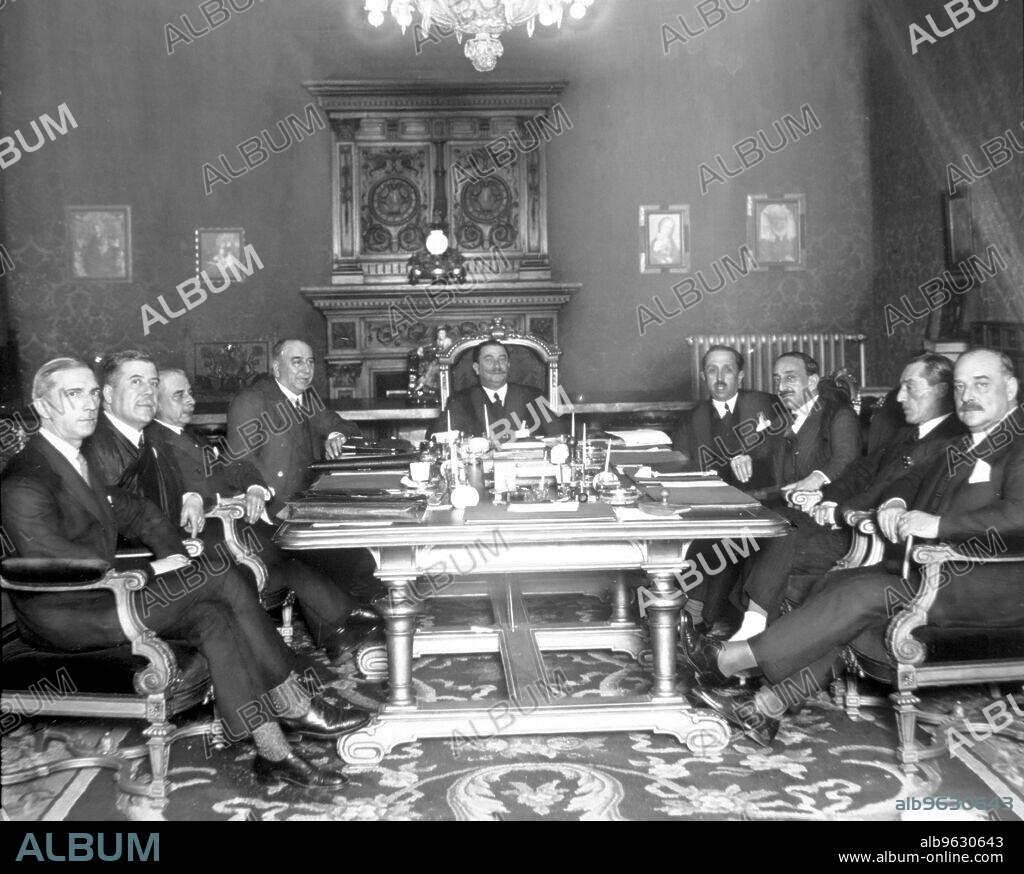Damaso Berenguer (1873-1853) presiding over the council of ministers,  Spanish military and politician, was the President of the Governmentr with Alfonso XIII.