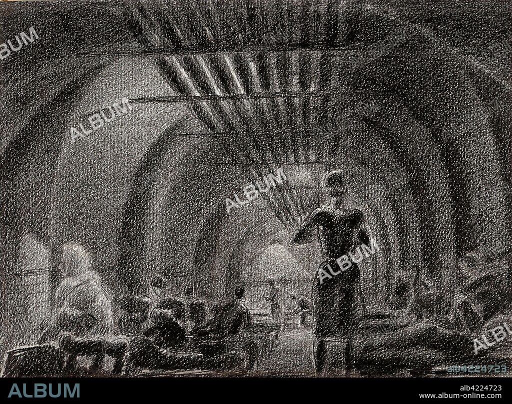 ALEXANDER NIKOLSKY. 'The Seventh Air Raid Shelter under the Side Naves of the Rooms of Italian Art'. USSR, 1941. Dimensions: 25,8x35,2 cm.