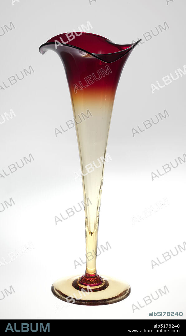 Vase, New England Glass Company, East Cambridge, Massachusetts, USA, Blown amberina glass, Large trumpet form; shaped deep red rim tapering to clear yellow-amber-ochre colored body and circular foot., East Cambridge, Massachusetts, USA, 188388, glasswares, Decorative Arts, Vase.