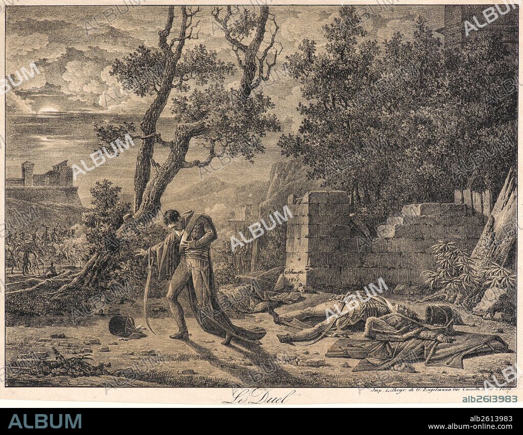 Pierre Antoine Mongin (French, 1761/1762 - 1827). Le Duel, 1818. Lithograph printed with one additional tint stone on wove paper. Image: 287 mm x 385 mm (11.3 in. x 15.16 in.).