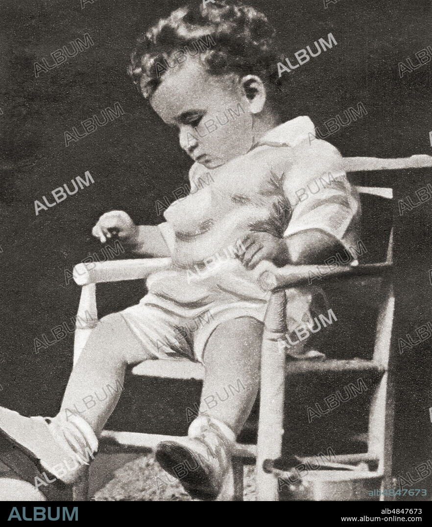 Charles Augustus Lindbergh Jr., 20-month-old son of aviator Charles Lindbergh and Anne Morrow Lindbergh, abducted from his home in Highfields, New Jersey, United States on March 1, 1932.  On May 12, his body was discovered nearby.  From The Pageant of the.