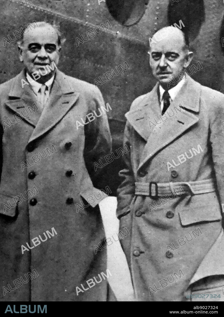 Photograph of Hastings Ismay and Eric Miéville. General Hastings Lionel Ismay, 1st Baron Ismay (1887-1965) a British Indian Army officer and diplomat. Eric Miéville (1896-1971) a senior British civil servant who served as Assistant Private Secretary to George VI, and who also served as Private Secretary to several Governors-General of India and Canada. Dated 20th Century.