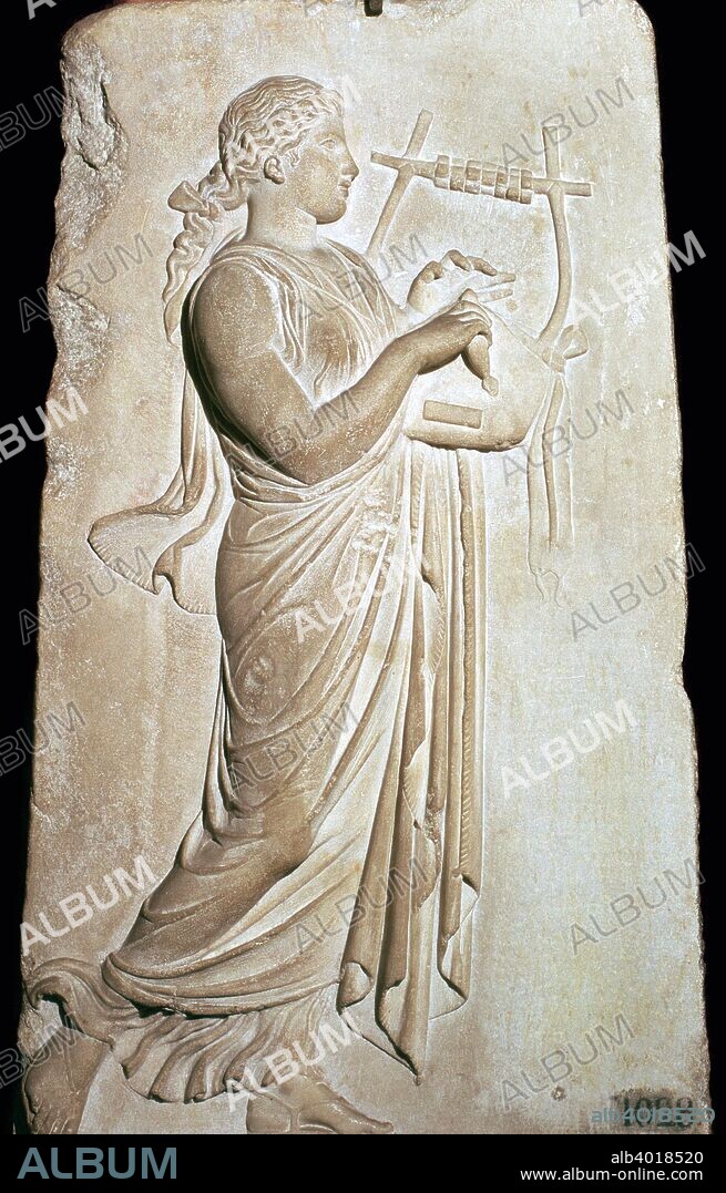Hellenistic Neo-Attic relief of the Muse Citharide, from Babakoy near Bulikesir, Turkey. From the Archaeological Museum's collection in Istanbul.