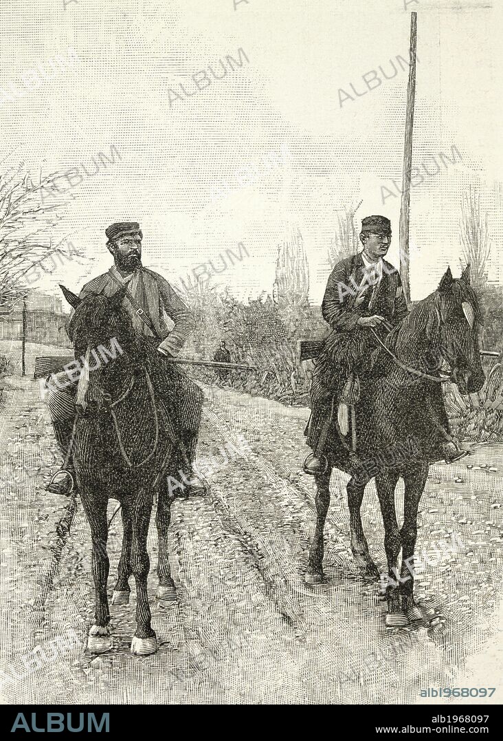 Two gabellotti (tenants) of Campobello in Sicily, 1894, engraving. Italy, 19th century.