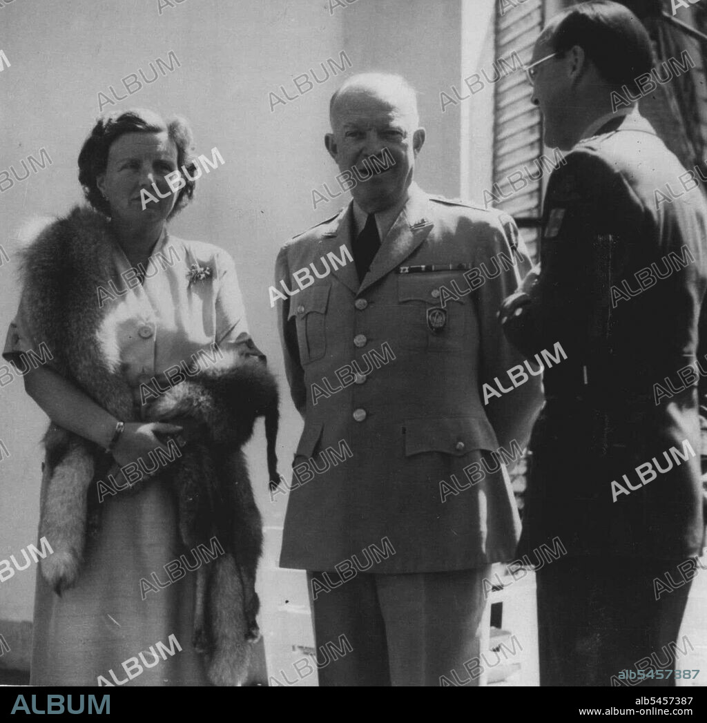 Ike's Farwell Visit To Dutch Royalty -- General Dwight D. Eisenhower, retiring Supreme Commander of the Allied Forces in Europe, with Queen Juliana of Netherlands and Prince Bernhard during a farewell visit to the Royal pair at Soestdijk Palace, near here. May 21, 1952. (Photo by Plant News Ltd.).