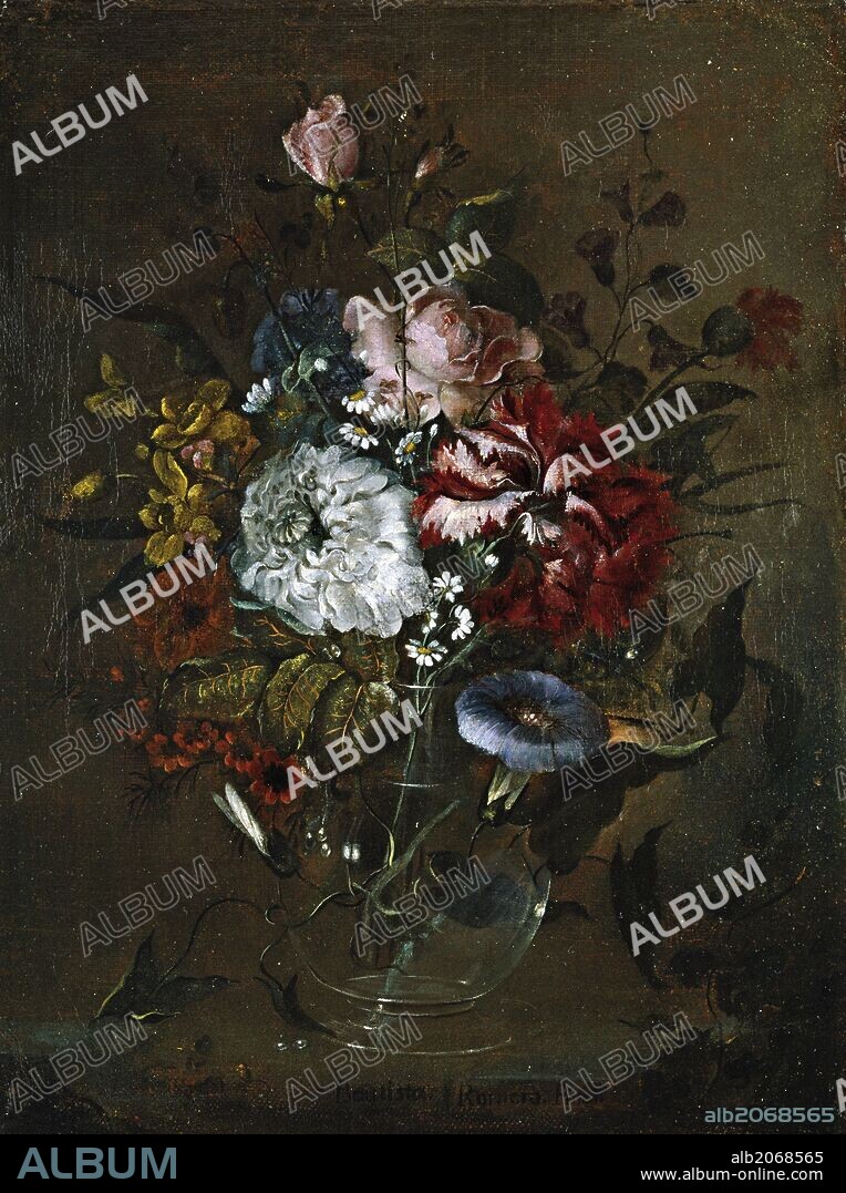 Juan Bautista Romero / 'Florero de cristal con rosas y campanillas', Late 18th century - Early 19th century, Spanish School, Oil on canvas, 43 cm x 33 cm, P07935.