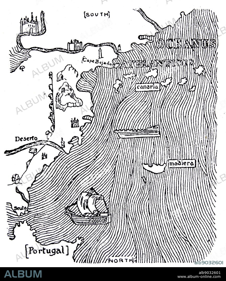 Africa - from Ceuta to Madeira, the canaries and Cape Bojador. From Fra Mauro's map, 1457.