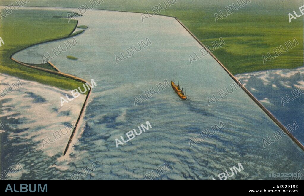 'Bocas de Ceniza, Entrance to the Marine Port, Barranquilla', c1940s. From Barranquilla. [Raul de la Espriella B., Barranquilla].