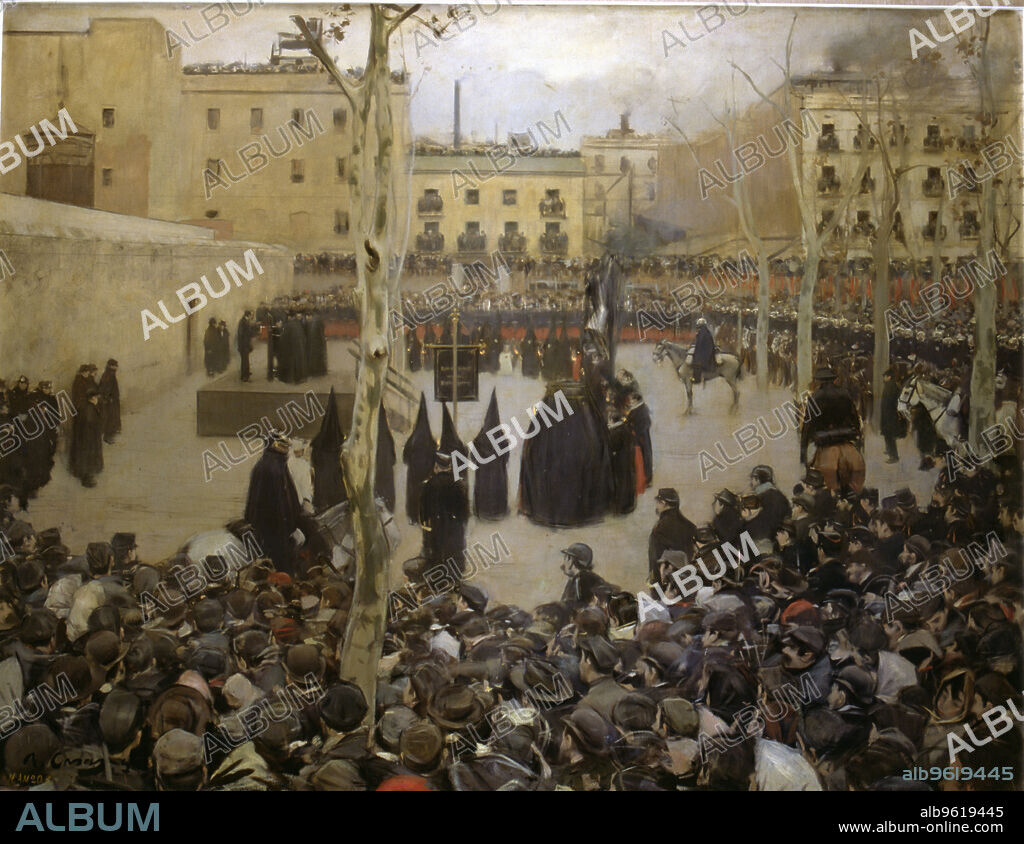 'Garotte' execution by homicide of Aniceto Peinador in Barcelona, oil by Ramón Casas.
