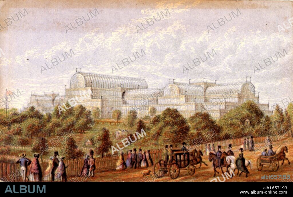 Crystal Palace, Hyde Park, London, England.  Building designed by Joseph Paxton (1801-1865), English gardener and architect, to house the Great Exhibition of 1851. Oleograph by George Baxter (1804-1858).   (Photo by: Universal History Archive/UIG via Getty Images).