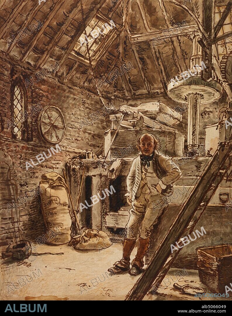 The Miller in his Mill, 1824 By: William Henry Hunt, 19th Century, Watercolour, Mill stone.