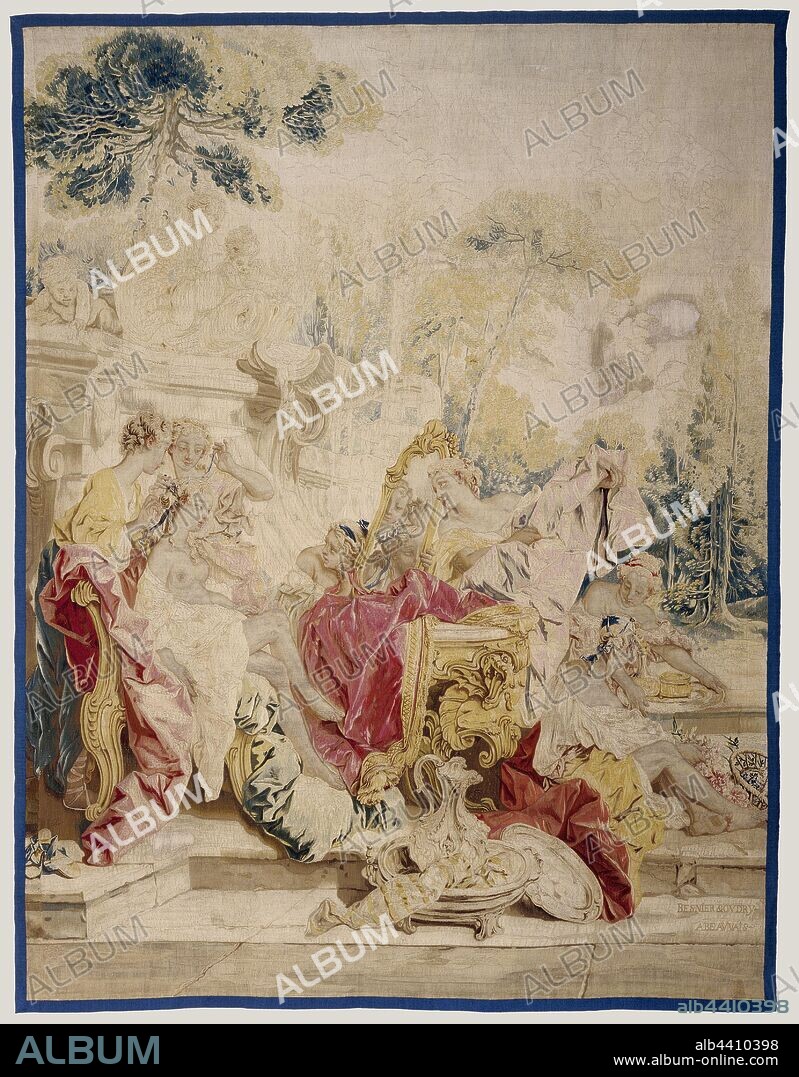 Tapestry: Toilette of Psyche, After design by François Boucher (French, 1703 - 1770), woven under the direction of Nicolas Besnier (French, 1714 - 1754), and Jean-Baptiste Oudry (French, 1686 - 1755), Beauvais Manufactory (French, founded 1664), Beauvais, France, about 1741 - 1742, Wool and silk, modern cotton lining, 335.3 x 266.7 cm (132 x 105 in.).