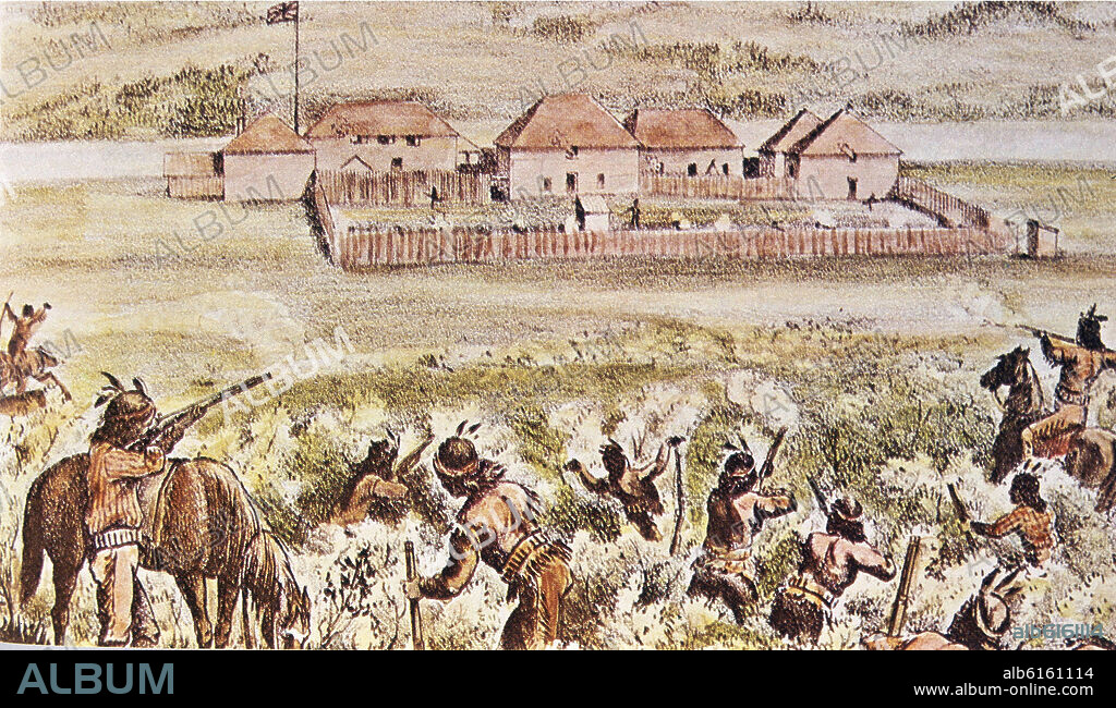 INDIOS CANADIENSES ATACANDO UN FUERTE DEL EJERCITO INGLES.