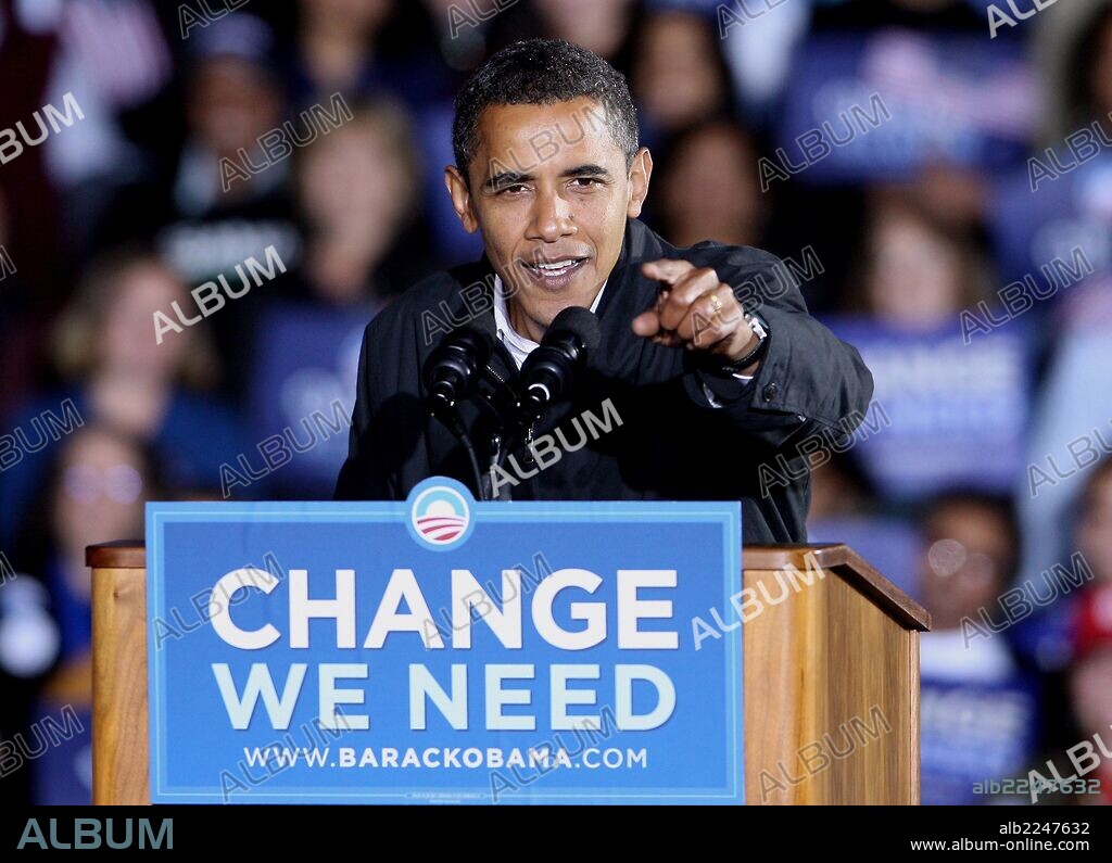 Nov 4th 2008 - BARACK OBAMA Elected 44th President of The United States of America.U.S. Democratic presidential candidate Illinois Senator Barack Obama attends his final campaign rally for the 2008 presidential race in Manassas, Virginia, the United States, on Nov. 3, 2008. (Credit Image: Â© Xinhua/ZUMA Press). 04/11/2008