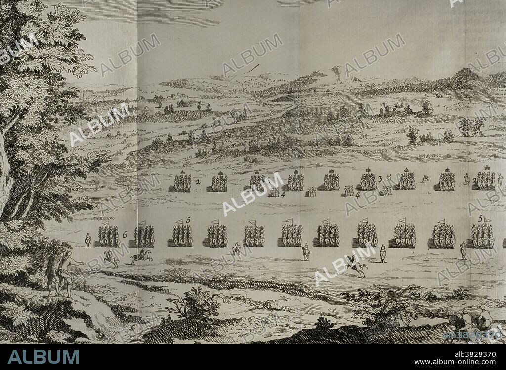 History by Polybius. Volume IV. French edition translated from Greek by Dom Vincent Thuillier. Comments of Military Science enriched with critical and historical notes by M. De Folard. Paris, chez Pierre Gandouin, Julien-Michel Gandouin, Pierre-Francois Giffart and Nicolas-Pierre Armand, 1728. Cavalry combat between the Romans and the Carthaginians, 3rd  century BC. Engraving.