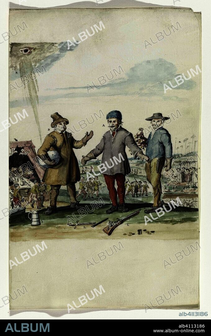Samenspraak tussen Kees den Boer en de landheer. Regtspleging van Oldenbarnevelt (series title). Draughtsman: anonymous. Dating: 1708 - 1795. Place: Netherlands. Measurements: h 23.5 cm × w 19 cm.