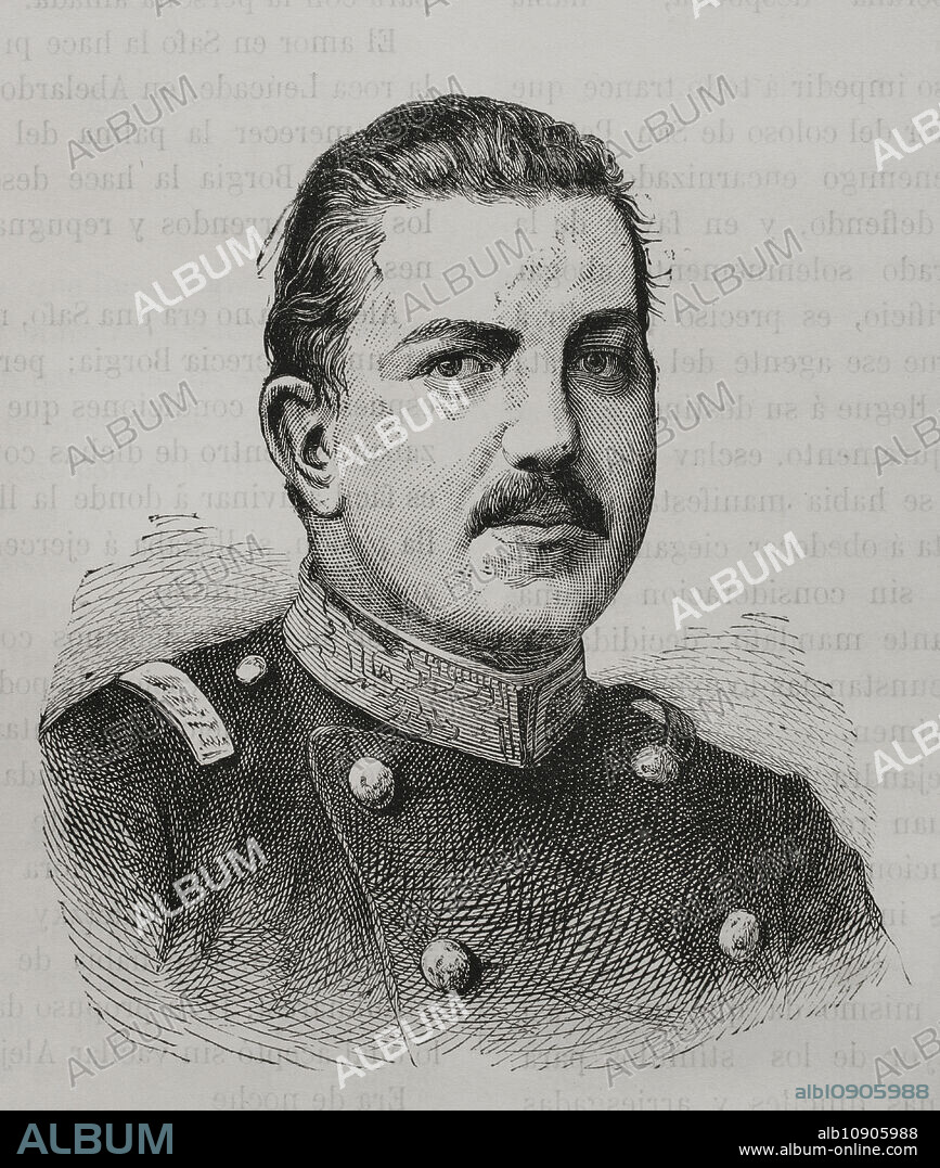Milan I (1854-1901). Príncipe de Serbia, como Milan IV (1868-1882). Rey de Serbia, como Milan I (1882-1889). Retrato como príncipe de Serbia. Grabado. "La Guerra de Oriente". Tomo I, 1877.