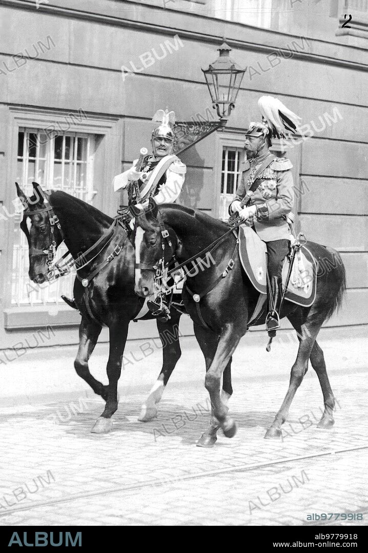 1913. Curious photograph of the Emperor of Germany and King George V of England, Obtained not long before the outbreak of Hostilities.