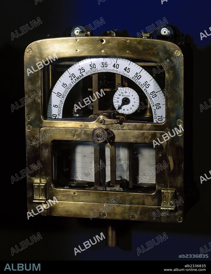Mechanical tachograph bronze. Used to register train speeds. Basque Railway Museum (Euskotren). Basque Country. Spain.