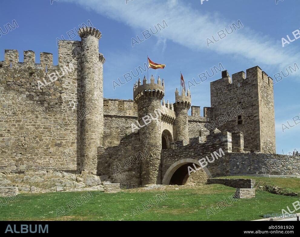 Ponferrada (Spanien, Altkastilien, Prov. León), Castillo de los Templarios. (1178 gegründet; Festung des Templerordens). Außenansicht. Foto, undat.
