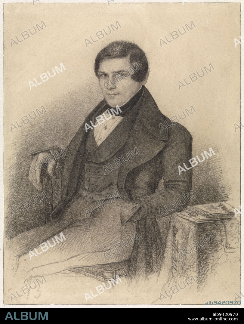 Portrait of Busken Huet (?), draughtsman: George Coutteau, 1800 - 1850, paper, brush, h 310 mm × w 243 mm.