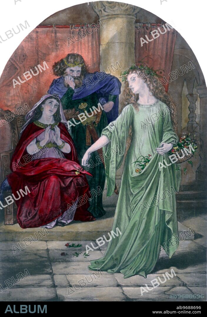 Shakespeare - Hamlet - Illustration from Shakespeare's play 'Hamlet'. Ophelia in her madness. Lithograph of circa 1860. ©TopFoto / Charles Walker.