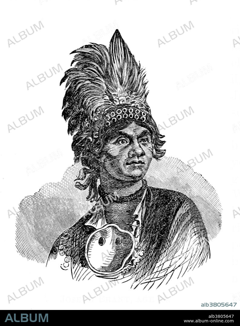 Image taken from page 165 of "The Indian Miscellany; containing papers on the history, antiquities, arts, languages, religions, traditions and superstitions of the American aborigines" by W. W. Beach, 1877. Thayendanegea or Joseph Brant (March 1743 - November 24, 1807) was a Mohawk military and political leader. He met many of the most significant Anglo-American people of the age, including George Washington and King George III. While not born into a hereditary leadership role within the Iroquois League, Brant rose to prominence due to his education, abilities and his connections to British officials. During the American Revolutionary War, Brant led Mohawk and colonial Loyalists against the rebels in a bitter partisan war on the New York frontier. He was accused by the Americans of committing atrocities and given the name "Monster Brant", but the charges were later found to be false. After the war, he relocated with most of his people to Canada to the Six Nations Reserve, where he remained a prominent leader.