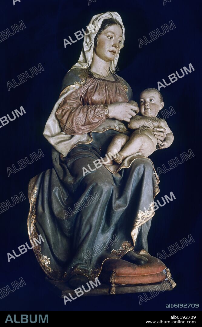PIETRO TORRIGIANO O TORRIGIANI (1472-1528). VIRGEN DE BELEN - SIGLO XVI -  ESCULTURA EN BARRO COCIDO Y POLICROMADO.