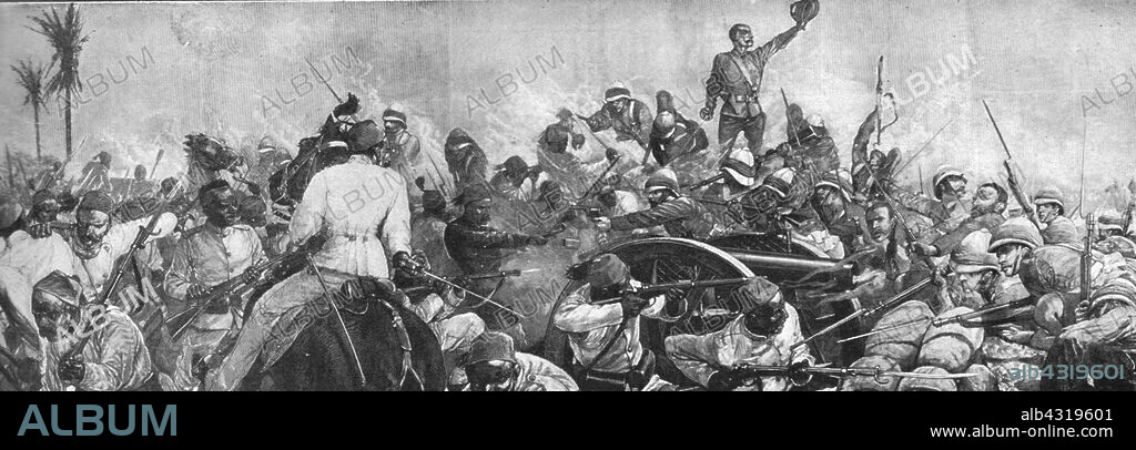 'The Insurrection under Arabi Pasha, 1882: The Battle of Tel-El-Kebir, September 13', (1901). Episode of the Anglo-Egyptian War. The Battle of Tel-El-Kebir in northern Egypt was fought during the British expedition to crush the revolt of Arabi Pasha. From "The Illustrated London News Record of the Glorious Reign of Queen Victoria 1837-1901: The Life and Accession of King Edward VII. and the Life of Queen Alexandra". [London, 1901].