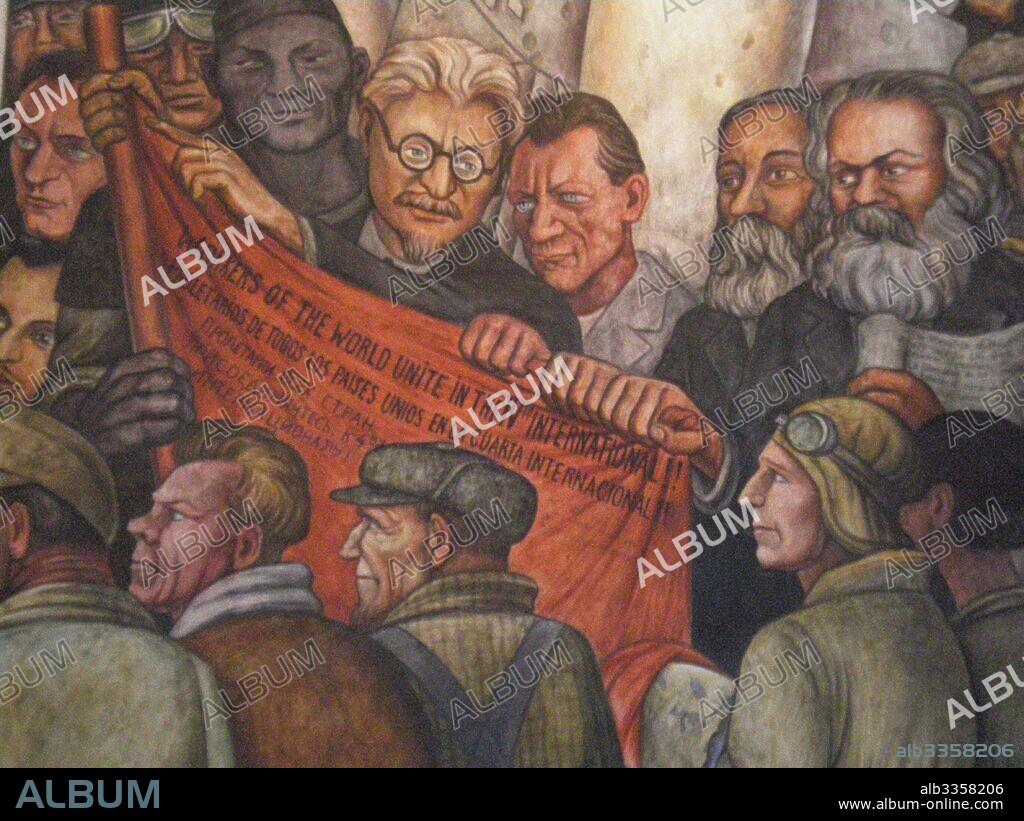 DIEGO RIVERA. Leon Trotsky, Karl Marx, Friedrich Engels, Nelson Rockefeller. Detail of the mural "Man, Controller of the Universe".