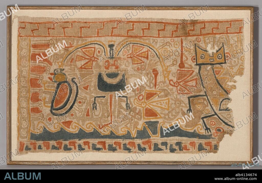 CHANCAY. Painted Textile. Probably Chimu Capac, Supe Valley, north coast, Peru. Date: 900 AD-1100. Dimensions: Appro×. 83.8 × 134.6 cm (33 × 53 in.). Cotton, plain weave; painted. Origin: Peruvian North Coast.