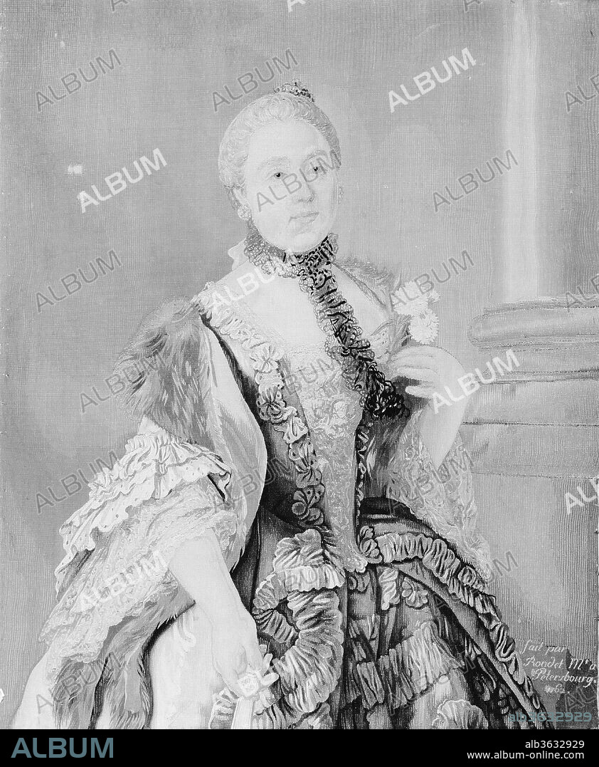 Portrait of Countess Elizaveta Romanovna Vorontsova (1739-1792). Culture: Russian, St. Petersburg. Dimensions: H. 42 1/2 x W. 34 inches (108 x 86.4 cm). Maker: Workshop of Jean Baptiste Rondet (active 1740-64). Manufactory: Imperial Russian Tapestry Manufactory, Saint Petersburg. Date: 1762.
In 1716, Tzar Peter the Great founded a tapestry-weaving workshop in his new capital city, Saint Petersburg. Although many of the tapestries made in the workshop took Old Master paintings by the likes of Rembrandt and van Dyck as their models, some were more unusual. Exceptional is this portrait of the scandalous mistress of Tzar Peter III. Only aged twenty-three at the time of weaving, the soft blush of her cheeks, and sumptuous materials of her gown have been admirably captured by the Gobelins-trained weaver.