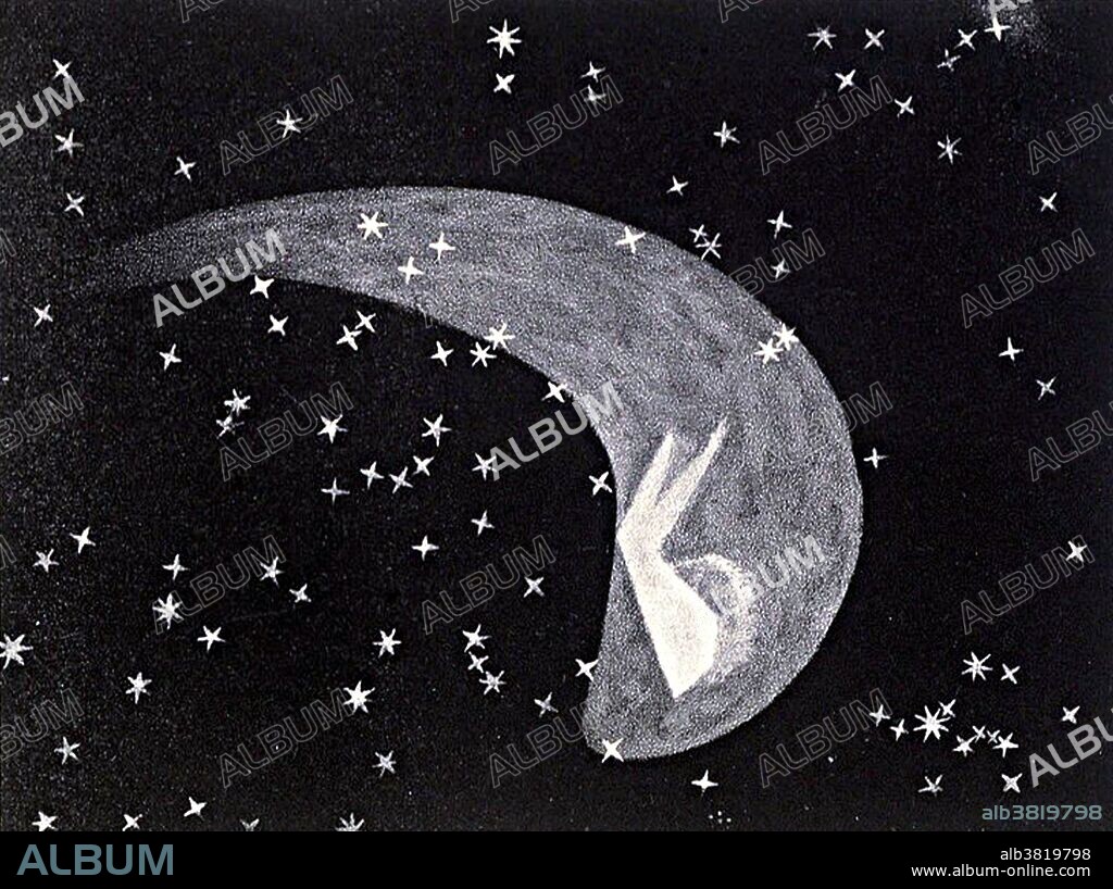 Halley's Comet or Comet Halley (1P/Halley) is the best known of the short-period comets and is visible from Earth every 75-76 years. It is the only short-period comet that is clearly visible to the naked eye from Earth, and thus the only naked-eye comet that might appear twice in a human lifetime. It was observed and recorded by astronomers since at least 240 BC. Records of the comet's appearances were made by Chinese, Babylonian, and medieval European chroniclers, but were not recognized as reappearances of the same object at the time. The comet's periodicity was first determined in 1705 by English astronomer Edmond Halley, after whom it is now named. Halley's Comet last appeared in the inner Solar System in 1986 and will next appear in 2061. Image from A Popular Treatise on Comets (1861) by James C. Watson.