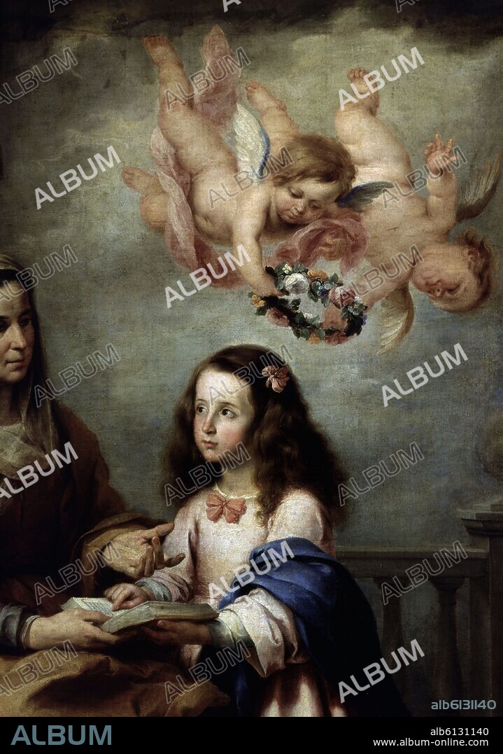 BARTOLOMÉ ESTEBAN MURILLO. SANTA ANA Y LA VIRGEN - DETALLE DE LA VIRGEN NIÑA - SIGLO XVII - BARROCO ESPAÑOL - CONJUNTO 7409.
