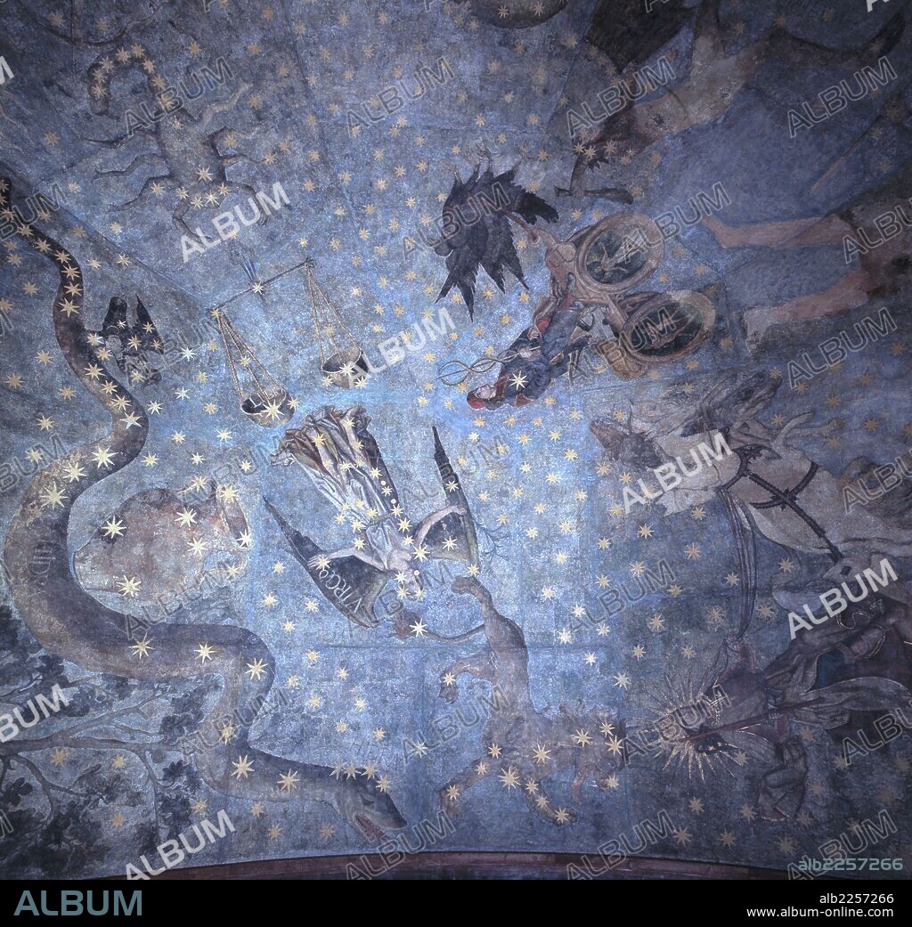 FERNANDO GALLEGO. GALLEGO , FERNANDO. PINTOR ESPAÑOL. SALAMANCA 1440 - 1507. PINTURAS MURALES QUE DECORAN LA BIBLIOTECA DE LA UNIVERSIDAD SALMANTINA , QUE REPRESENTAN LOS SIGNOS DEL ZODIACO , REALIZADAS CON UN PROCEDIMIENTO MIXTO DE OLEO Y TEMPLE. REALIZADO EN EL AÑO 1494. ARTE GOTICO.