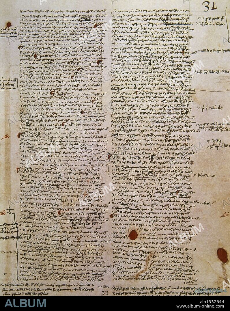 SANTO TOMAS DE AQUINO (Roccaseca, reino de Nápoles,1225-Fossa Nova,1274). Teólogo y filósofo italiano. Entre sus obras destacan "Summa theologica" (1266-1273) y "Summa contra gentes" (1258-1264). "COMENTARIO AL III LIBRO DE LAS SENTENCIAS" escrito por Santo Tomás de Aquino (hacia 1254). Biblioteca Apostólica Vaticana. Ciudad del Vaticano.