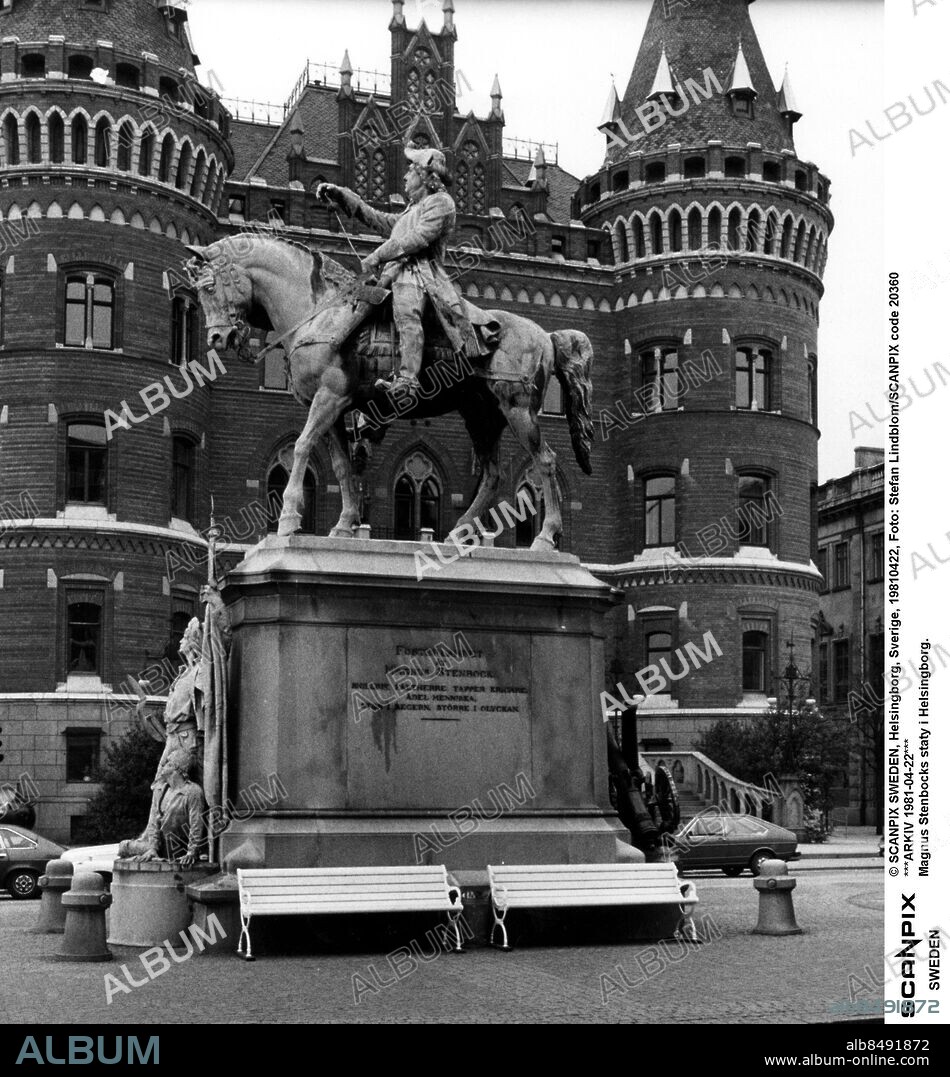 © SCANPIX SWEDEN, Helsingborg, Sverige, 19810422, Foto: Stefan Lindblom/SCANPIX code 20360. ***ARKIV 1981-04-22***. Magnus Stenbocks staty i Helsingborg.