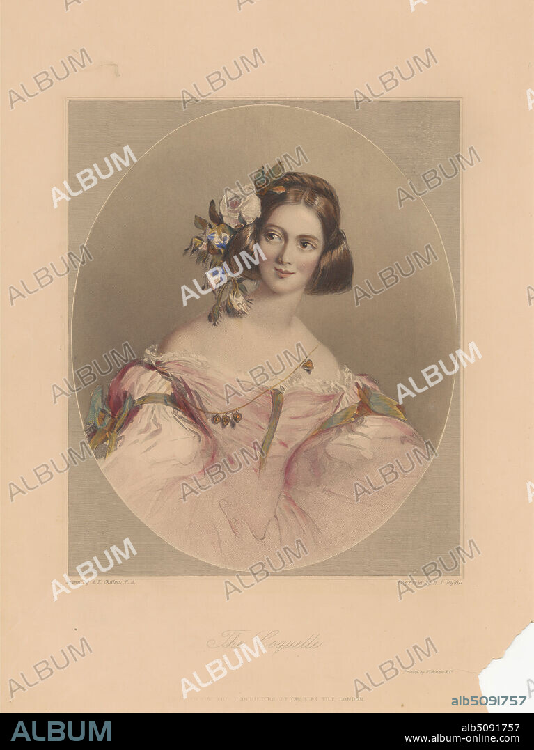 The Coquette, Print made by Henry Ryall, 18111867, British, after Alfred Edward Chalon, 17801860, British, undated, Engraving with hand coloring in watercolor on medium, slightly textured, cream wove paper, Sheet: 7 11/16 × 5 1/16 inches (19.5 × 12.9 cm).