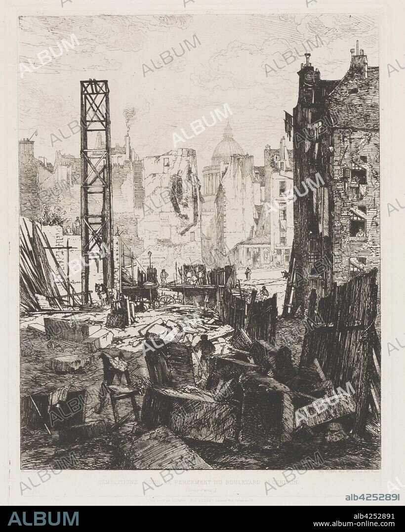 Demolition for the Opening of Boulevard St. Germain, 1862. Maxime Lalanne (French, 1827-1886), A. Cadart & J. Luquet, rue Richelieu, 79, Paris. Etching on chine collé; sheet: 42.9 x 30.7 cm (16 7/8 x 12 1/16 in.); platemark: 32.1 x 24.4 cm (12 5/8 x 9 5/8 in.).
