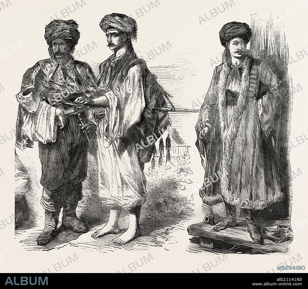 TYPES FROM ALBANIA, KURDISTAN, AND ARMENIA, ENGRAVING 1882.