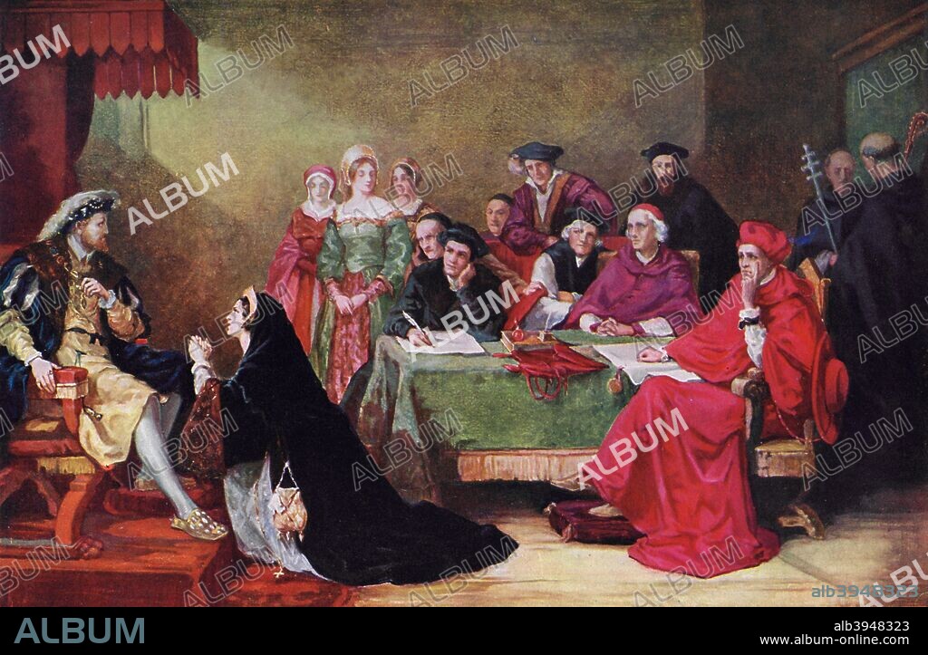 'The Trial of Catherine of Aragon (1485-1536)', 19th century (c1920). From Story of the British Nation, Volume I, by Walter Hutchinson. (London, c1920s).