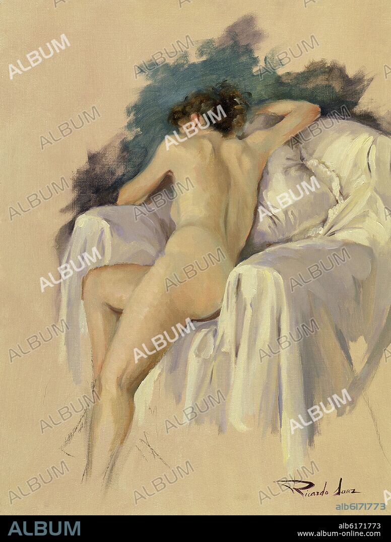 RICARDO SANZ 1957/. PINTURA (DESNUDO FEMENINO EN SILLON).