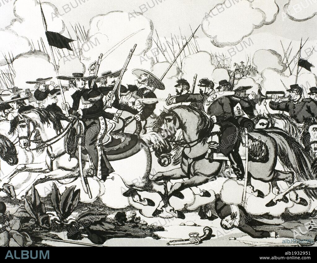 Segunda Intervención Francesa en México. Toma de Jonuta (21 de febrero de 1863). Tropas invasoras francesas al mando de Eduardo González Arévalo ocupan el territorio de Tabasco. Grabado. Biblioteca Nacional. París. Francia.